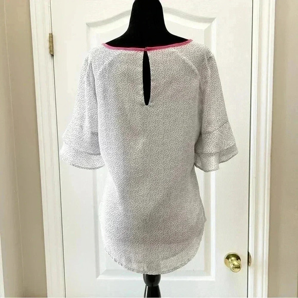Ricki’s Blouse Short Ruffle Sleeves Sheer Flowy White Pink  Polka Dot Size Small - Picture 14 of 15